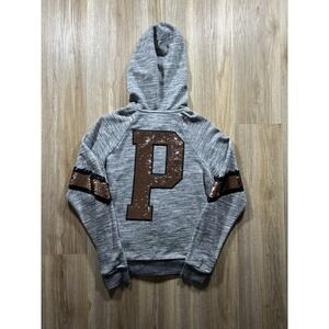 Victoria's Secret PINK Sequin Bling Perfect Zip Hoodie Jacket Gray Size M Y2K